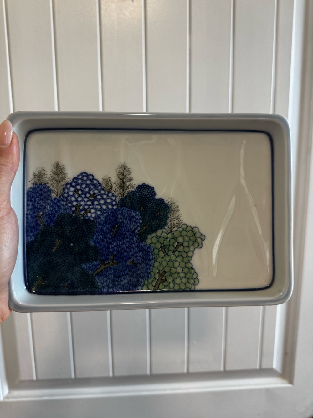 Takakashi Porcelain Trinket Tray. 8" x 5.5" Cobalt Blue & White. Made In Japan